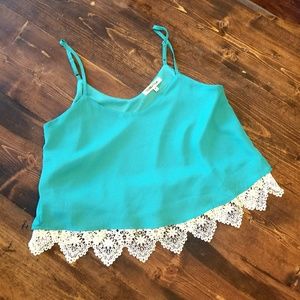 Teal boho crop top with lace detail